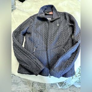 Womens Spyder cable knit sweater jacket, navy, small